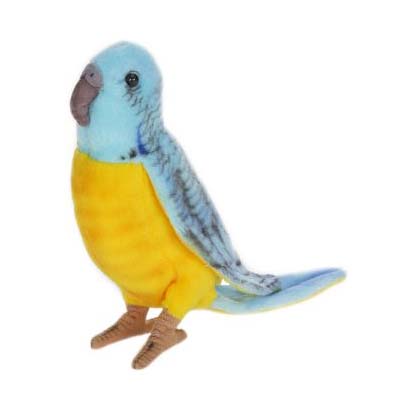 Life-size and realistic plush animals.  4653 - PARAKEET BUDGIE BLUE/YELL 6''