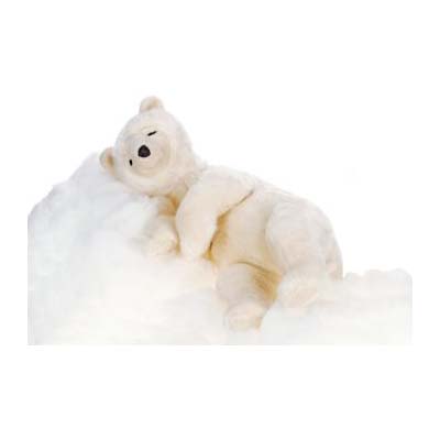 Life-size and realistic plush animals.  5116 - BEAR SLEEPG CRÈME 28''L