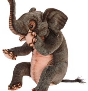 Life-size and realistic plush animals.  5700 - ELEPHANT CALF SITTING 12.81"H