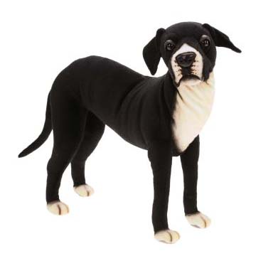 Life-size and realistic plush animals.  6674 - GREAT DANE BL/WT 25''L