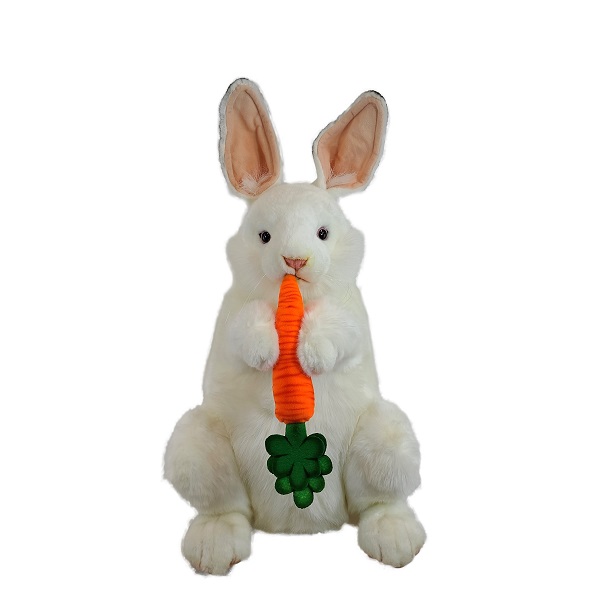 Life-size and realistic plush animals.  0738 - BUNNY WHITE W/ CARROT UP/DOWN