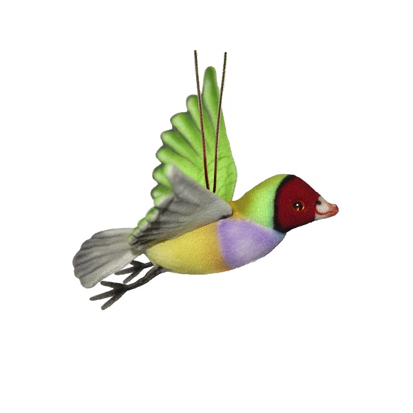 Life-size and realistic plush animals.  8111 - GOULDIAN FINCH FLYING